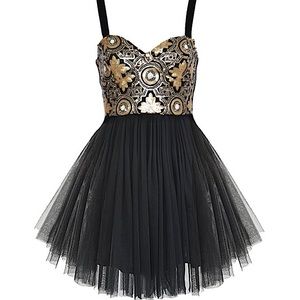 DOLLS KILL #69 Ballerina Black Mesh Sequin Party Dress LARGE